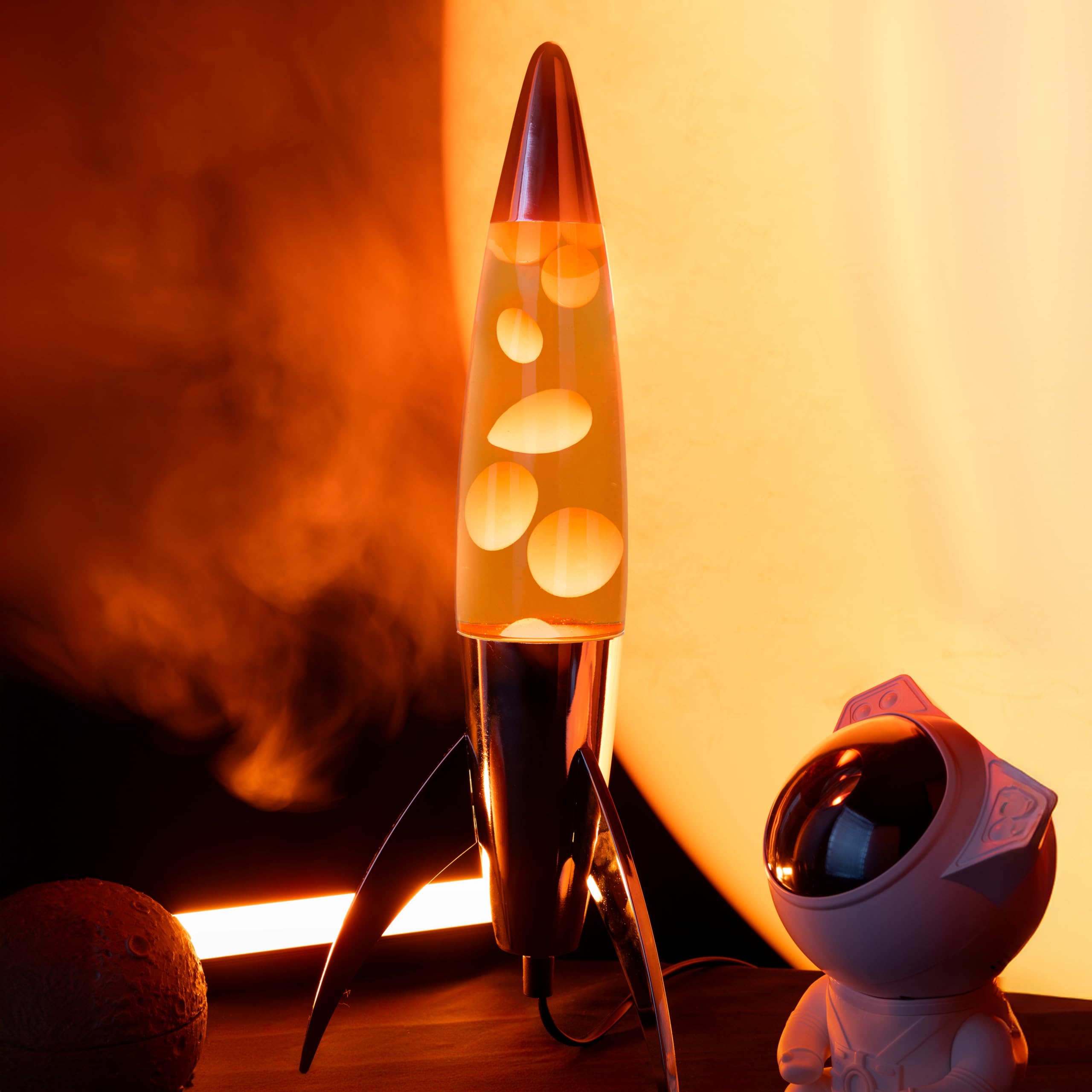 Fisura - Rocket Orange Lava Lamp, Chrome Base, Orange Liquid, 45cm